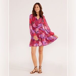 MINKPINK Pink & Purple Floral Long-Sleeve Tiered Mini Dress